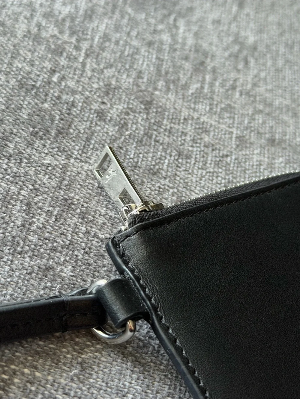 MAISON KITSUNÉ Black Leather Zip Wristlet Wallet with Strap
